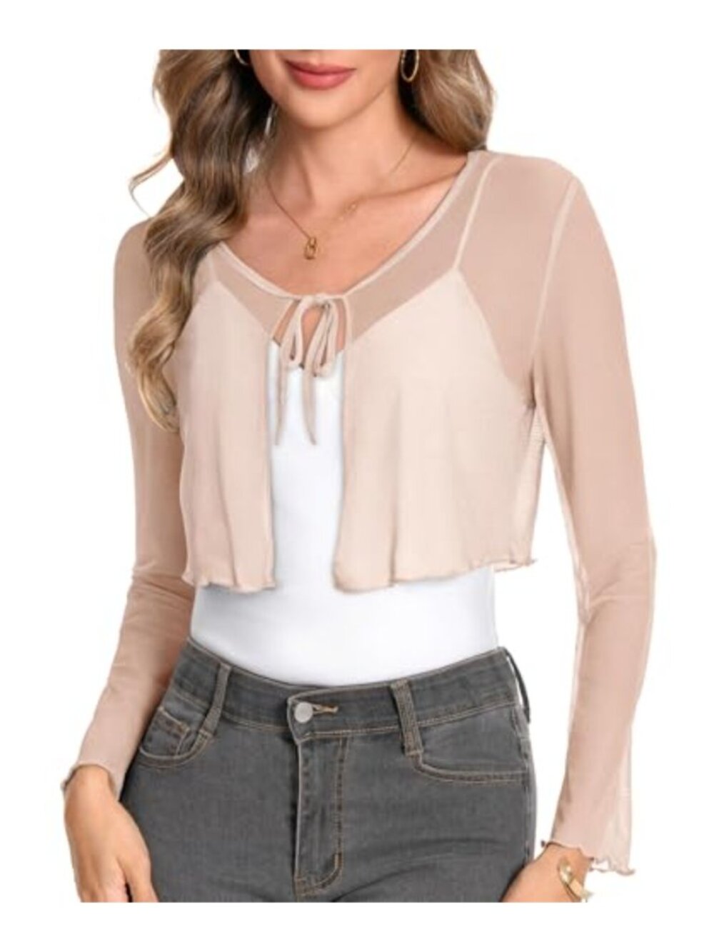 Sheer Bolero Long Bell Sleeve Shrugs for Dresses Summer Cardigan Women